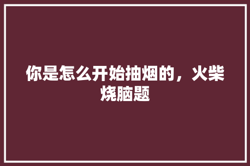 你是怎么开始抽烟的，火柴烧脑题 教育科普