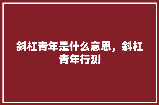 斜杠青年是什么意思,斜杠青年行测 公考知识 斜杠青年是什么意思,斜杠青年行测 公考知识