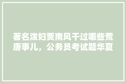 著名泼妇贾南风干过哪些荒唐事儿，公务员考试题华夏第一城池
